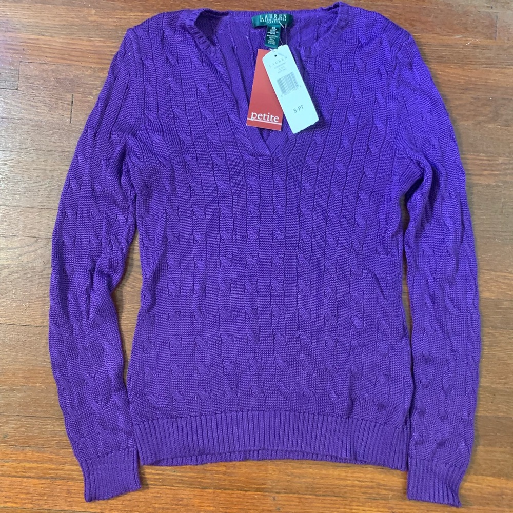 Ralph Lauren Petite S Cable Knit Sweater Purple